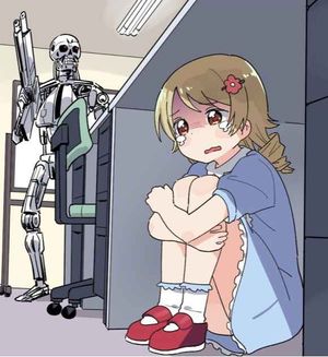 Anime Girl Hiding From a Terminator meme template - Click to use